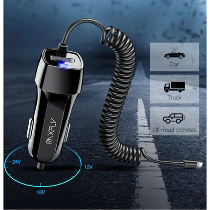 Micro-USB Autolader/Carcharger met 2.4A Fast Charging - Zwart