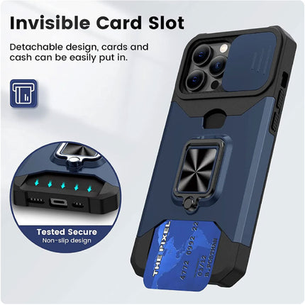 iPhone 6S - Card Slot Hoesje met Kickstand en Camera Slide - Grip Socket Magnetische Cover Case Blauw