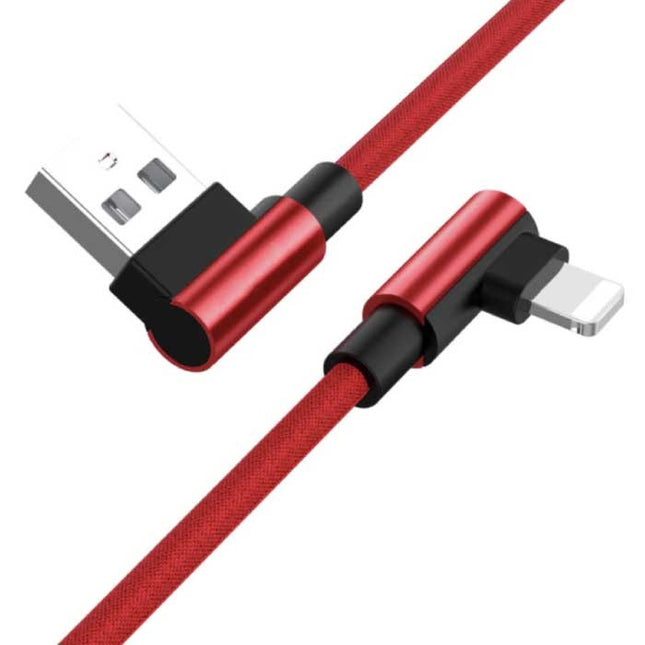 Oplaadkabel 90° 1M voor iPhone Lightning 8-pin - 1 Meter - Gevlochten Nylon Oplader Data Kabel Android Zwart