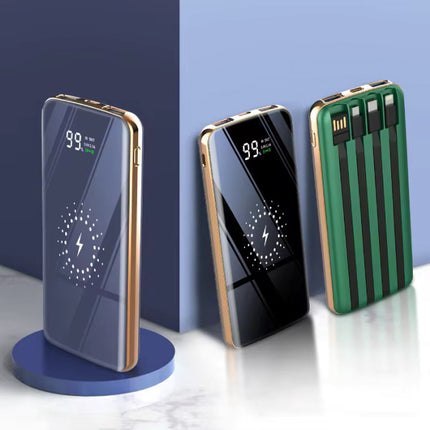 20.000mAh Qi Powerbank met 2 Oplaadpoorten en 4 Kabels - Externe Accu Batterij Oplader - Zwart