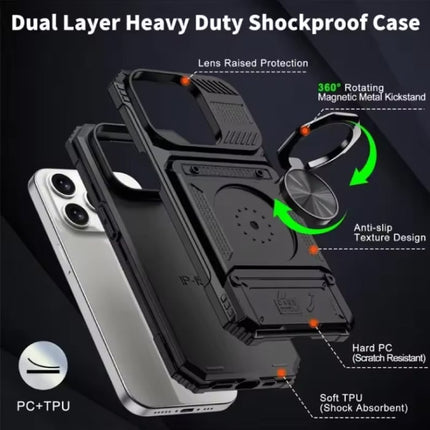 iPhone 11 - Card Slot Hoesje met Kickstand - Grip Socket Magnetische Cover Case - Groen