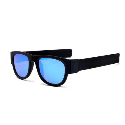 Opvouwbare Zonnebril met Opbergdoos - Gepolariseerde Spiegelglazen Klap Polsband Bril Zwart Blauw