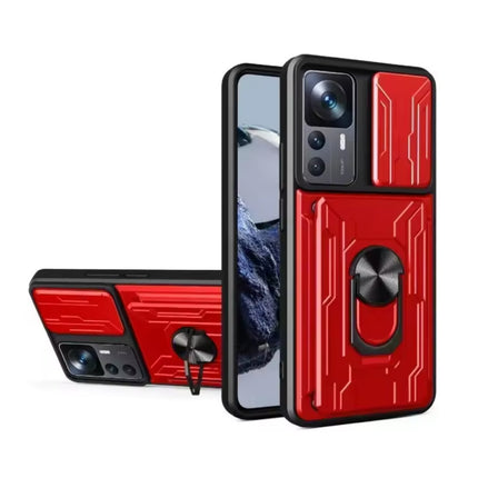 Xiaomi Redmi Note 13 Pro Plus - Card Slot Hoesje met Kickstand en Camera Slide - Pop Grip Cover - Rood