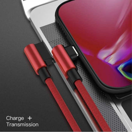 Oplaadkabel 90° 1.5M voor iPhone Lightning 8-pin - 1.5 Meter - Gevlochten Nylon Oplader Data Kabel Android Blauw