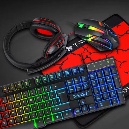 4-in-1 Gaming Toetsenbord / Koptelefoon / Muis / Muismat - RGB - QWERTY 