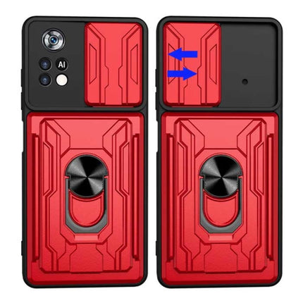 Xiaomi Poco X4 Pro 5G - Card Slot Hoesje met Kickstand en Camera Bescherming - Pop Grip Cover Case Rood