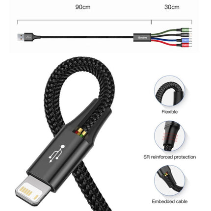 4 in 1 Oplaadkabel - iPhone Lightning / USB-C / Micro-USB - 1.2 Meter Oplader Data Kabel Zwart