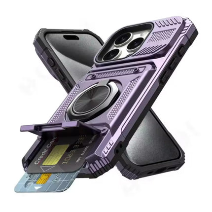 iPhone 16 Pro - Card Slot Hoesje met Kickstand - Grip Socket Magnetische Cover Case - Paars