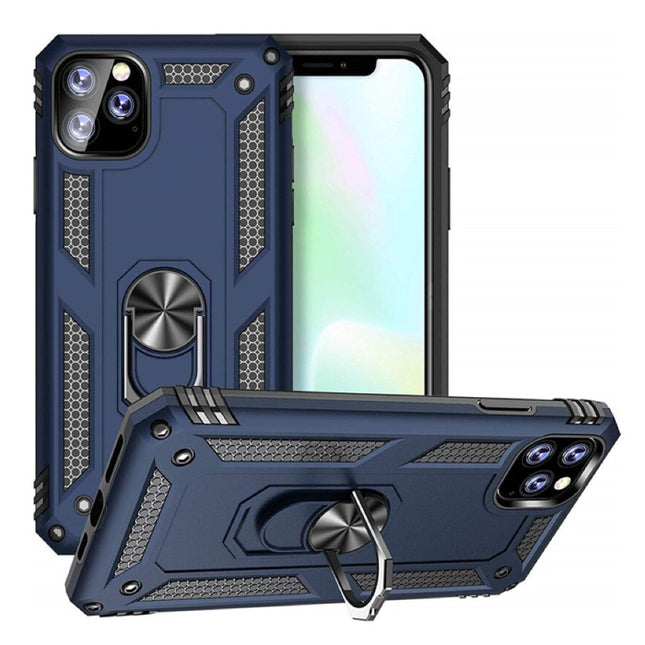 iPhone 11 Pro Max Hoesje  - Shockproof Case Cover Cas TPU Blauw + Kickstand