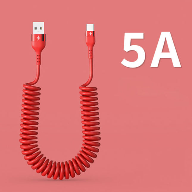 USB-C Spiraal Oplaadkabel - 80 cm - Type C Oplader Data Kabel Rood