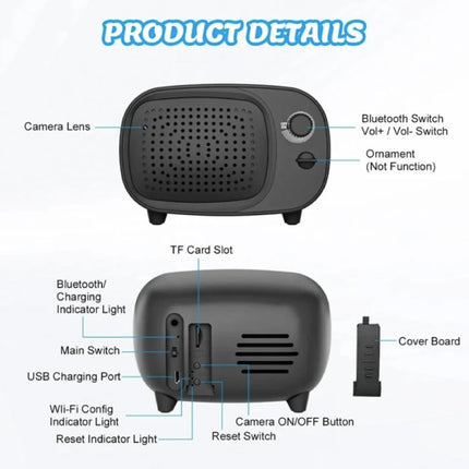 4K Camera Luidspreker met WiFi - Babysit Intercom Smart Home Security Night Vision  Zwart