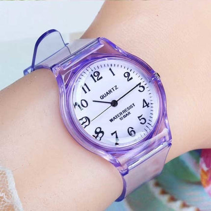 Transparant Candy Jelly Horloge Dames - Waterdicht Siliconen Kwarts Polshorloge Donkerbruin