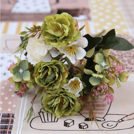 Kunst Boeket - Zijden Rozen Roos Bloemen Luxe Boeketten Decor Ornament Groen