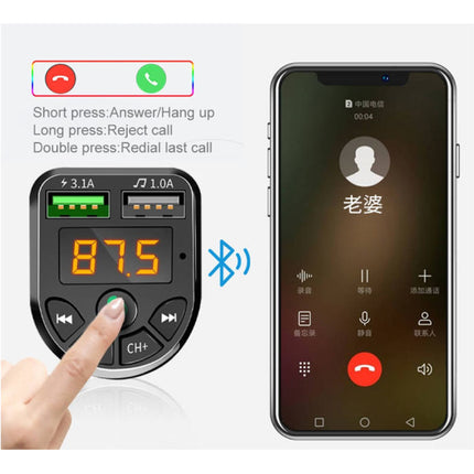 Dual USB Autolader met Bluetooth Transmitter - Handsfree Oplader FM Radio Kit Met SD-Kaart Slot Zwart
