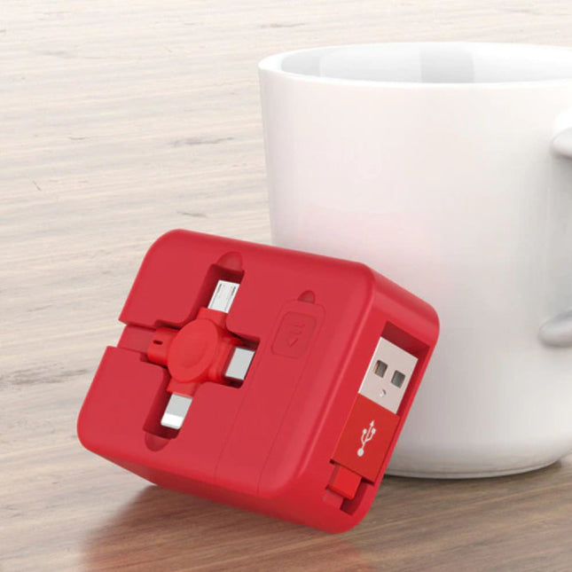 3 in 1 Intrekbare Oplaadkabel - iPhone Lightning / USB-C / Micro-USB - 1 Meter Oplader Data Kabel Rood