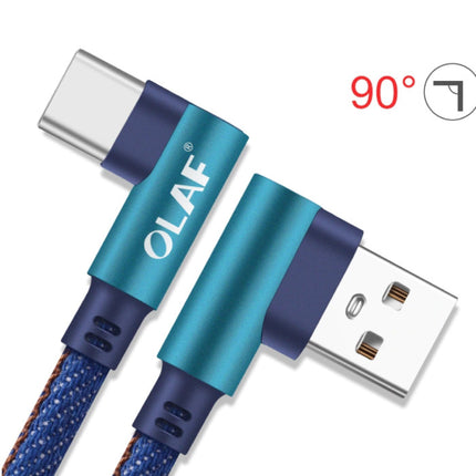 USB-C Oplaadkabel 90° - 1 Meter - Gevlochten Nylon Oplader Data Kabel Android Blauw