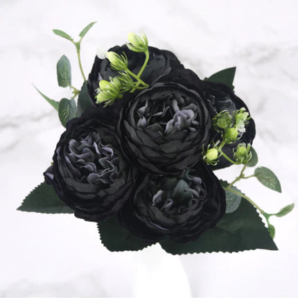 Kunst Boeket - Zijden Rozen Roos Bloemen Luxe Boeketten Decor Ornament Zwart