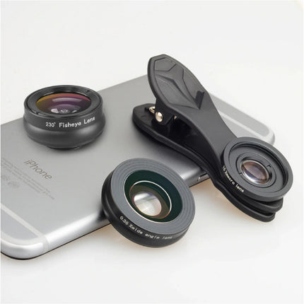 3 in 1 Camera Lens Clip voor Smartphones Zwart - Fisheye/Wide Angle/Macro Lens