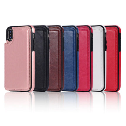 Retro iPhone XS Max Leren Flip Case Portefeuille - Wallet Cover Cas Hoesje Roze