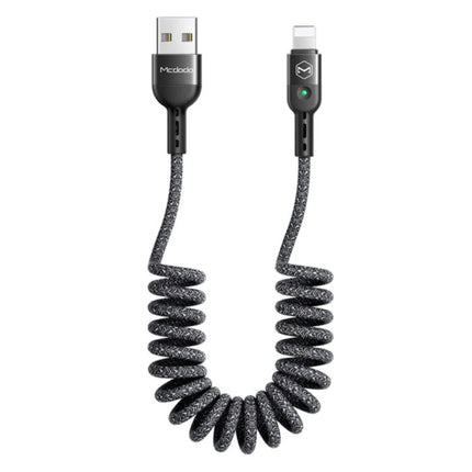 Gekrulde Lightning USB Oplaadkabel voor iPhone - Spiraal Nylon Datakabel 1.8 Meter Oplader Kabel Grijs