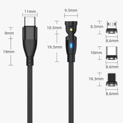 USB Type C naar Micro-USB Magnetische Oplaadkabel - 1,8 Meter - 100W USB-C Fast Charging Oplader Data Kabel - Zwart