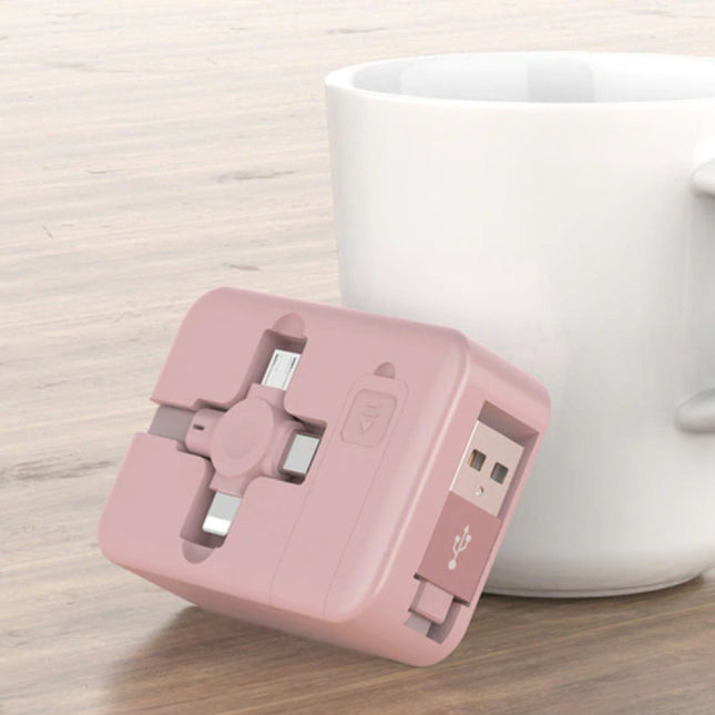 3 in 1 Intrekbare Oplaadkabel - iPhone Lightning / USB-C / Micro-USB - 1 Meter Oplader Data Kabel Roze