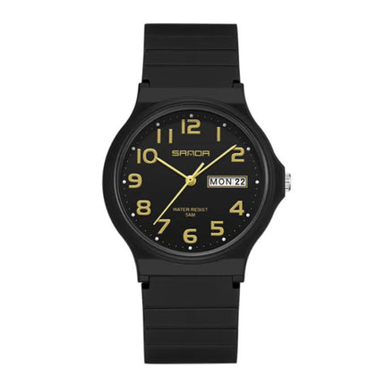 9072 Siliconen Horloge - Kwarts Polshorloge TPU Bandje 5 ATM Waterdicht - Zwart-Goud