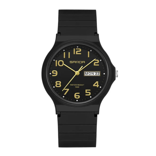 9072 Siliconen Horloge - Kwarts Polshorloge TPU Bandje 5 ATM Waterdicht - Zwart-Goud