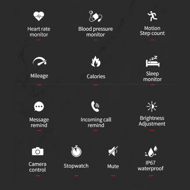 Sports Smartwatch Fitness Sport Activity Tracker Smartphone Horloge iOS Android iPhone Samsung Huawei Zwart