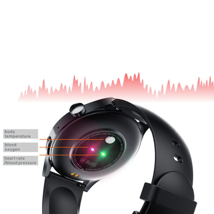 Smartwatch met Lichaamstemperatuur, Bloeddrukmeter en Zuurstofmeter - Fitness Sport Activity Tracker Horloge iOS Android - Metaal Bandje Zwart
