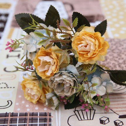 Kunst Boeket - Zijden Rozen Roos Bloemen Luxe Boeketten Decor Ornament Geel