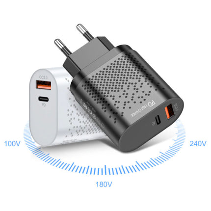 2-Poort  USB Oplader - 36W PD Fast Charging / Quick Charge 3.0 - Muur Stekkerlader Wallcharger AC Thuislader Adapter Wit