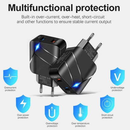 28W Stekkerlader - Dual Port Quick Charge 3.0 / 2.1A - USB Fast Charge Oplader Muur Wallcharger AC Thuislader Adapter Wit