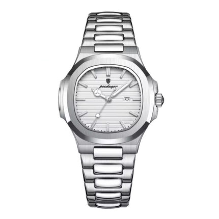 Luxe Vierkant Kwarts Horloge - 3 ATM Waterdicht Lichtgevend Heren Dames Unisex Roestvrij Staal - Zilver Wit