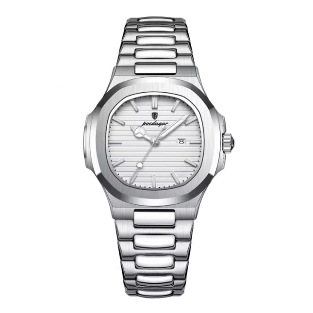 Luxe Vierkant Kwarts Horloge - 3 ATM Waterdicht Lichtgevend Heren Dames Unisex Roestvrij Staal - Zilver Wit