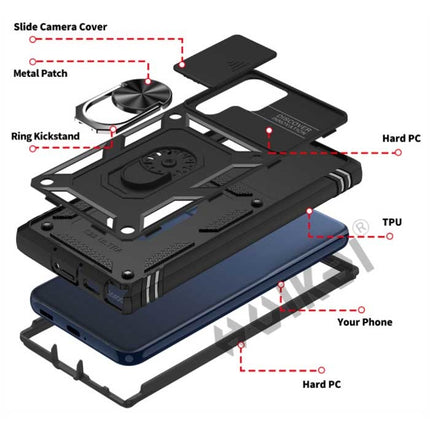 Samsung Galaxy S22 Plus - Armor Kaarthouder Hoesje met Kickstand en Camera Bescherming - Pop Grip  Heavy Duty Cover Case Rood