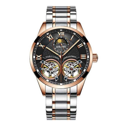 Vintage Horloge voor Heren - Roestvrij Staal Bandje Kwarts Polshorloge Dubbel Vliegwiel Goud