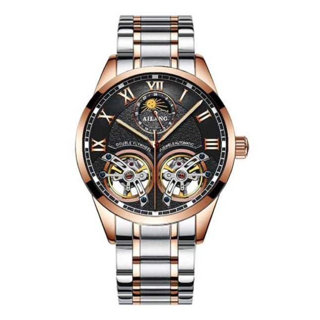 Vintage Horloge voor Heren - Roestvrij Staal Bandje Kwarts Polshorloge Dubbel Vliegwiel Goud