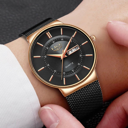 Kwarts Uurwerk Heren - Anoloog Luxe Horloge voor Mannen Zwart-Goud