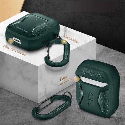 Shockproof Hoesje voor AirPods 1 / 2 met Karabijnhaak - AirPod Case Cover Skin - Groen
