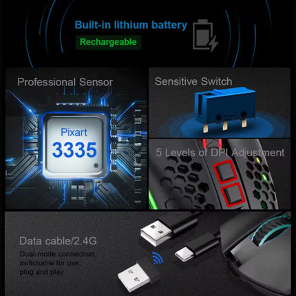 Storm Pro M808-KS Draadloze Gaming Muis - 2.4GHz RGB Optisch Ergonomisch Programmeerbaar tot 16000 DPI - Zwart