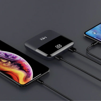 Dual 2x USB Poort Mini Powerbank 10.000mAh - LED Display Externe Noodaccu Batterij Oplader Charger Zwart