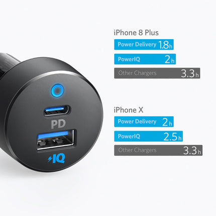 30W USB-C & USB Dual Port Autolader PowerIQ - Zwart