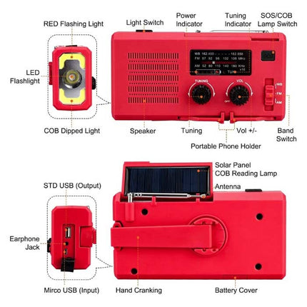 4000mAh Radio Powerbank op Zonne-energie met Dynamo - Ingebouwde Zaklamp - FM/AM Externe Noodaccu Batterij Oplader Charger Geel