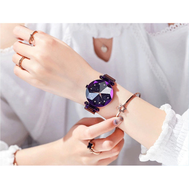 Starry Night Horloge Dames - Luxe Anoloog Kwarts Uurwerk voor Vrouwen Paars