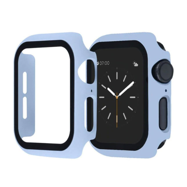 Full Cover voor iWatch Series 42mm - Hoesje en Screen Protector - Tempered Glass Hard Case TPU Lichtblauw