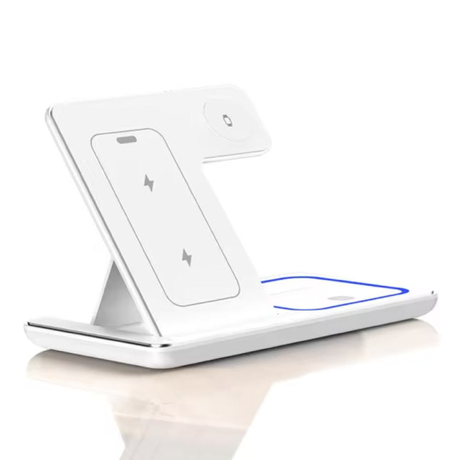 3 in 1 Draadloos Qi Oplaadstation - Compatibel met Apple iPhone / iWatch / AirPods -  Charging Dock 30W Oplader - Wit 