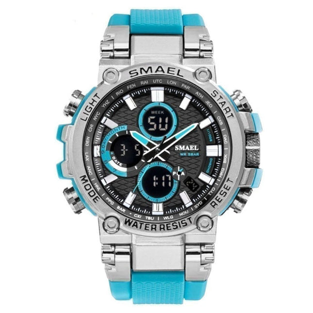 Militair Sport Horloge met Digitale Wijzerplaten voor Heren - Multifunctioneel Polshorloge Schokbestendig 5 Bar Waterdicht Lichtblauw