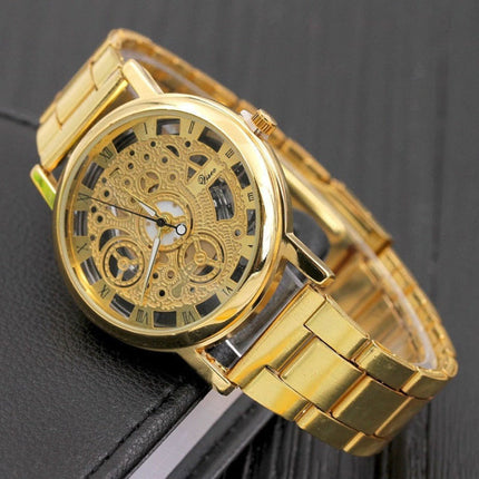 Mechanisch Hol Ontwerp Horloge Unisex - Zakelijk Mode Roestvrij Staal Luxe Polshorloge Goud