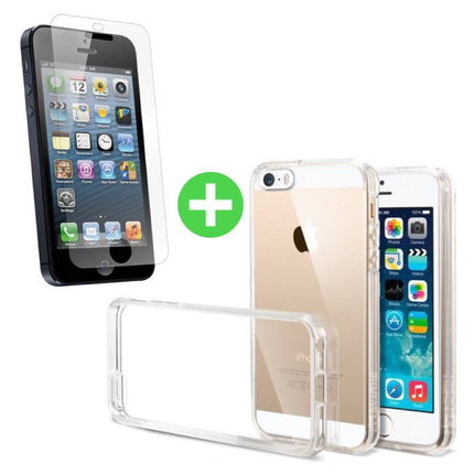 iPhone 5S Transparant TPU Hoesje + Screen Protector Tempered Glass